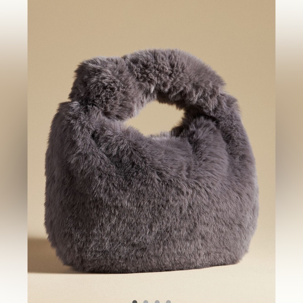 NWT new Anthropologie melie bianco brigette satchel faux fur mini bag grey